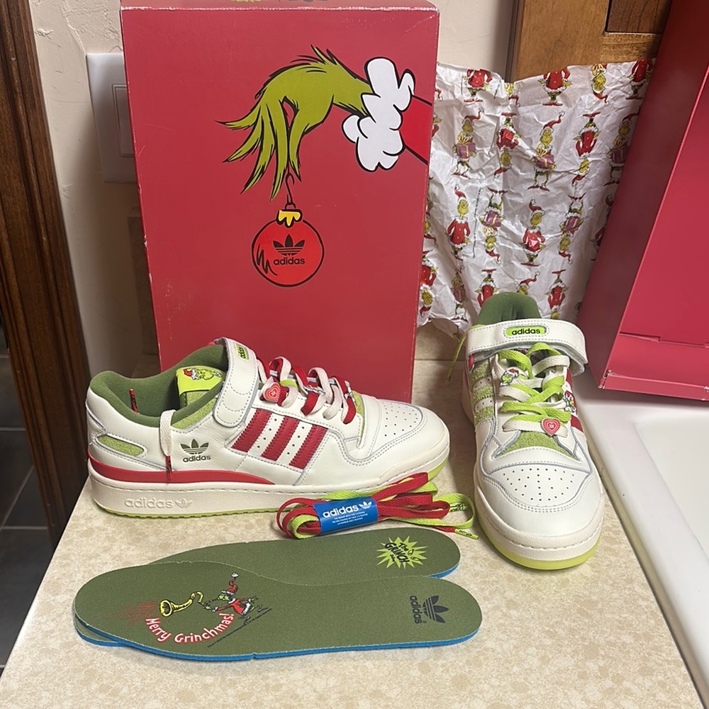 Adidas Grinch-Themed Sneakers White Red Green